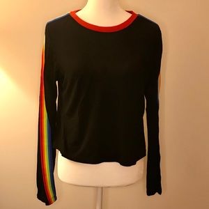 Rainbow Stripe Sleeve Black Tee Shirt